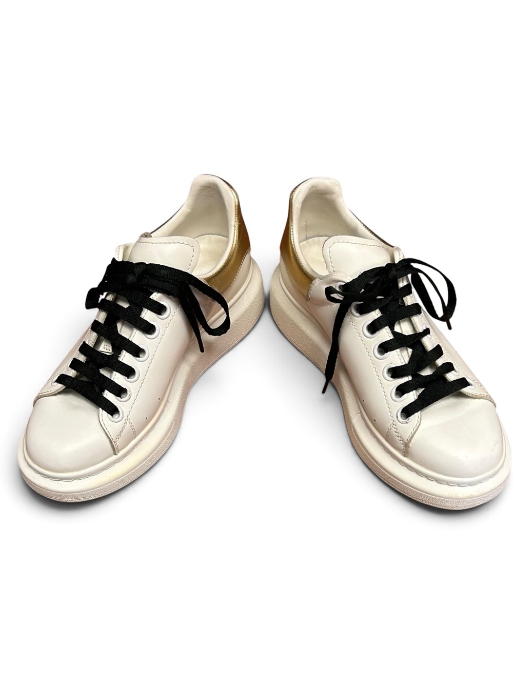 Alexander McQueen White Leather Sneakers with Gold Heel Accent